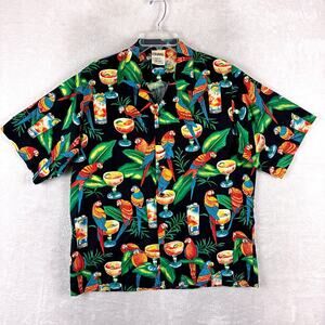 VTG Cintas Hawaiian Shirt Mens L Multicolor Parrot Cocktail AOP Aloha Tiki USA